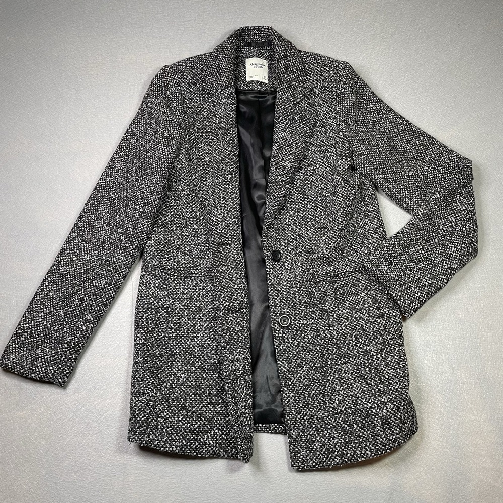 Abercrombie & Fitch Wool-Blend Blazer Coat Size M Black White tweed pattern